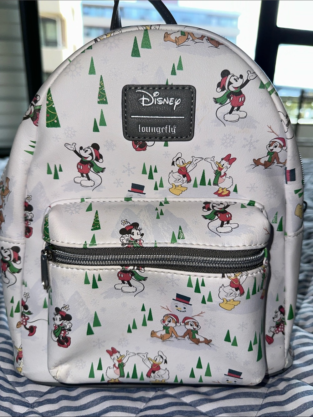 Loungefly White Snow Day Holiday Mickey & Friends Mini Backpack